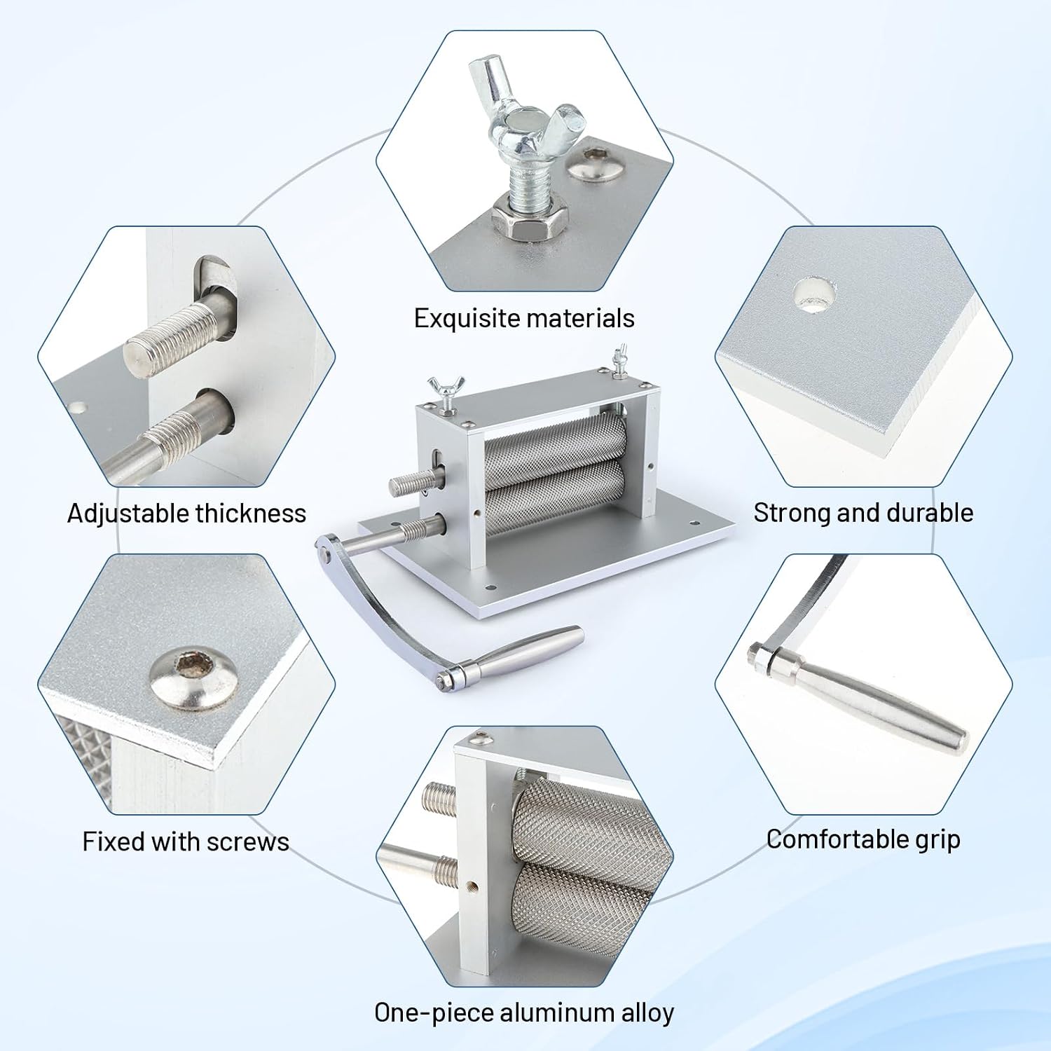 Dried Squid Embossing Machine, Practical Hand Crank Manual Embossing Rolling Machine for Pastry Dried Squid Dried Sea Food, 26.5cmx31cmx15cm, Silver