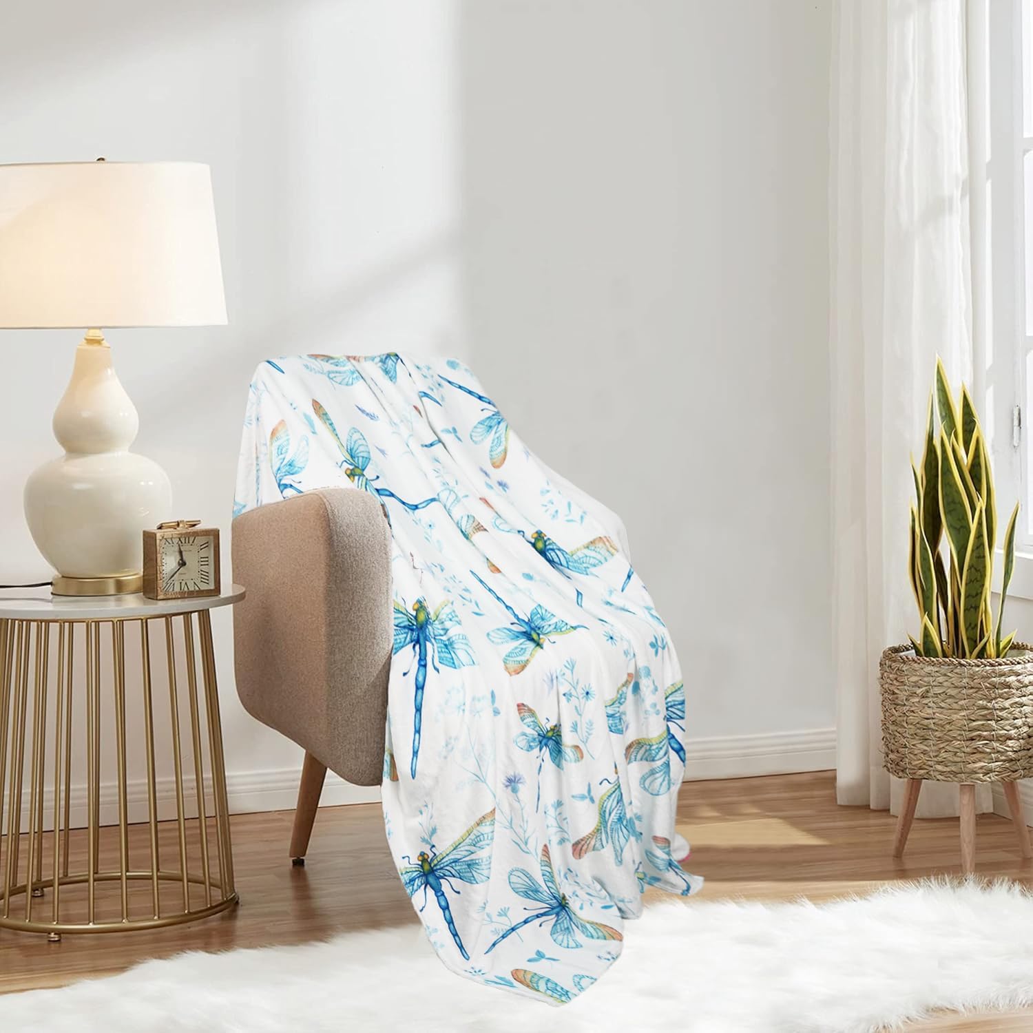 Dragonfly blanket 50X60 Inch,Flannel Cute Blue Dragonfly Blanket, Dragonfly Blanket Is The Best Gift for Dragonfly Lovers, Girls, Women, Adults,Family,Friends,Suitable for Sofa,Hair,Travel,Camping - Image 2