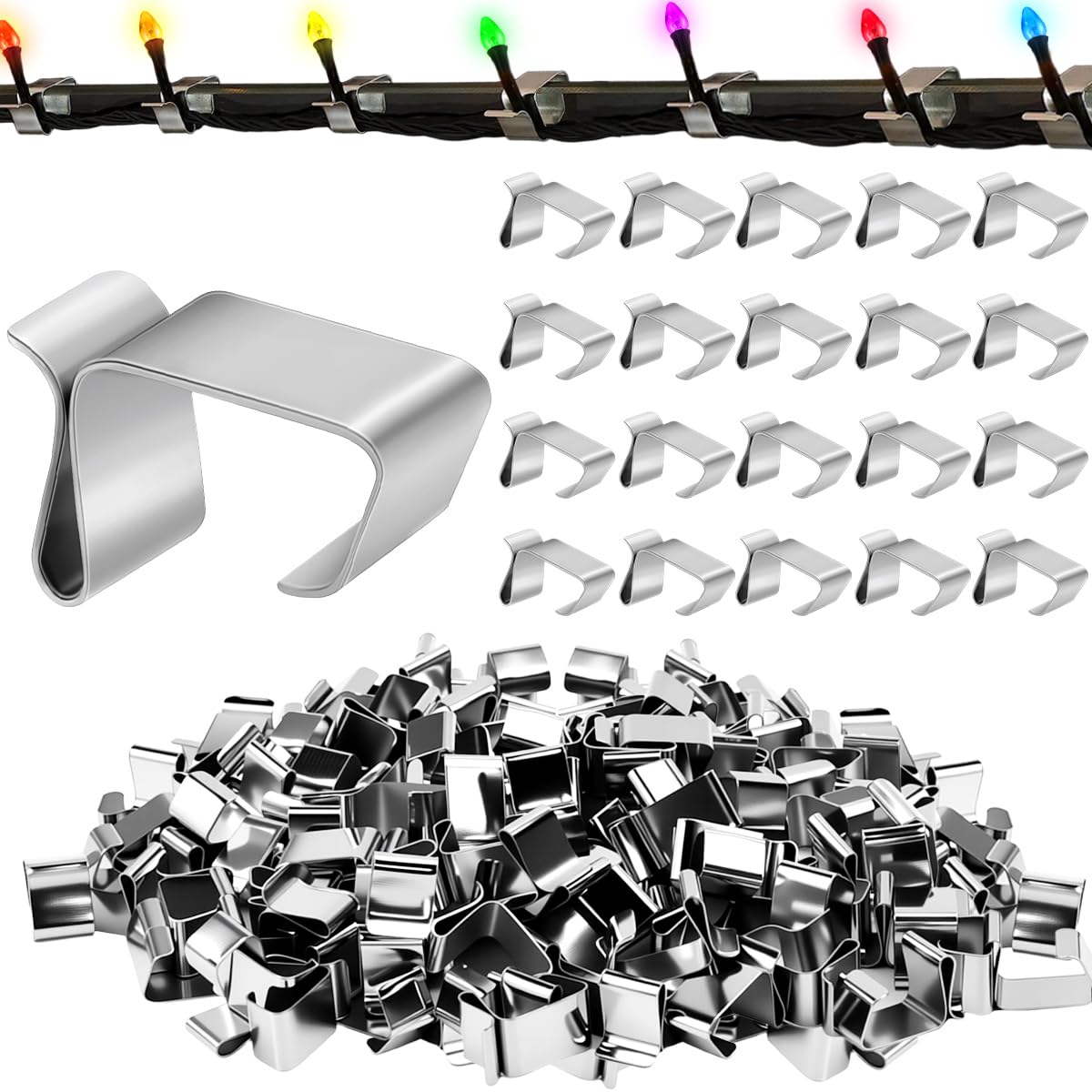 Ganci per Grondaie Luci di Natale in Acciaio Inossidabile 120 Pezzi, Clip per Luci Esterne