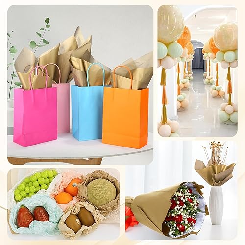 Miniatura 5 de Naler Papel de seda dorado, 60 hojas de papel de seda a granel para Navidad, manualidades, boda, fiesta, bricolaje, decoración de cumpleaños, 14 x