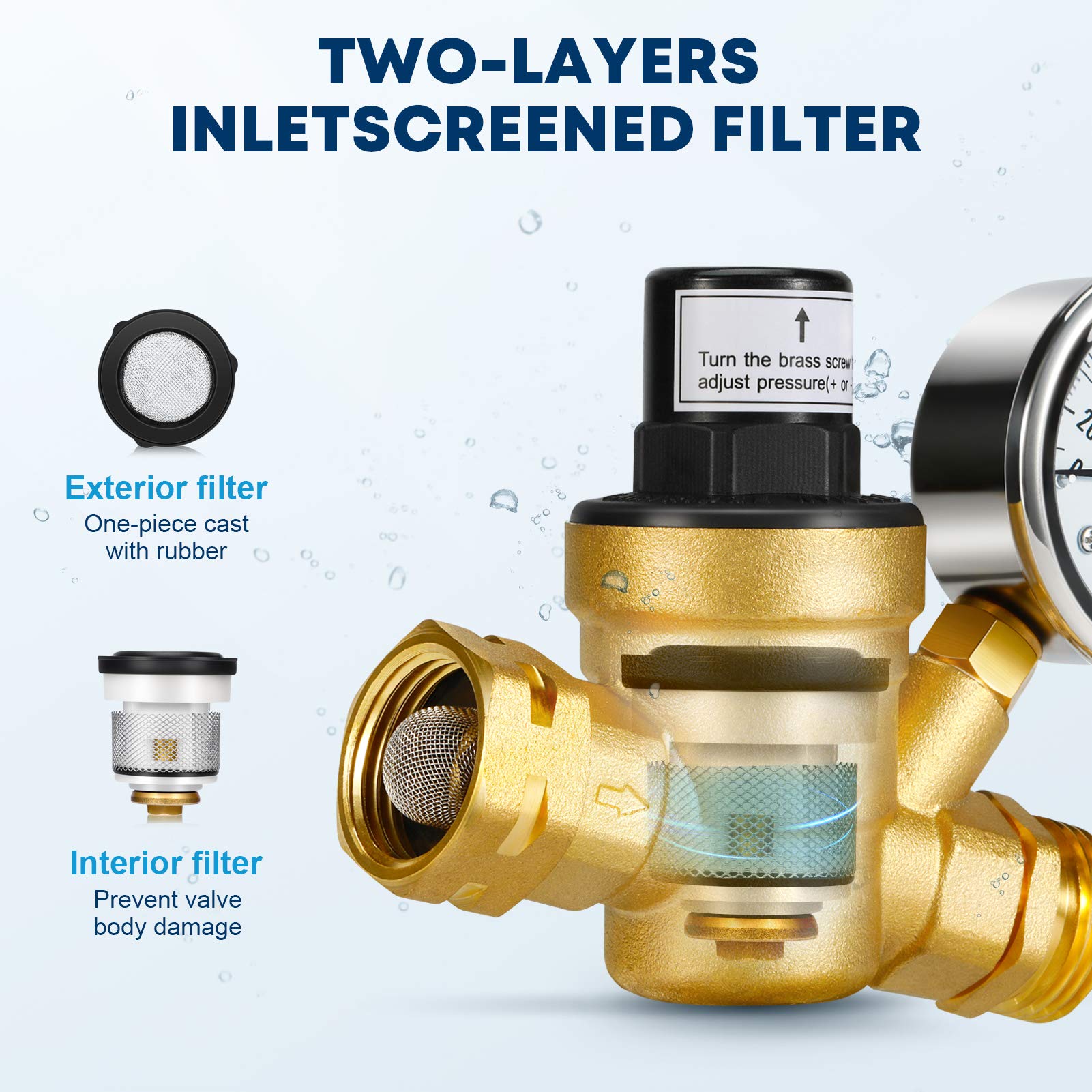 Kohree RV Water Pressure Regulator For RV Camper, Brass