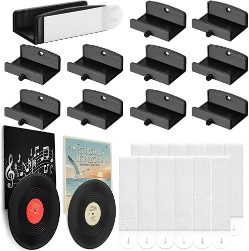 Chumia 16 Pack Vinyl Record Wall Mount with Hanging Strips, Dual Display Album a