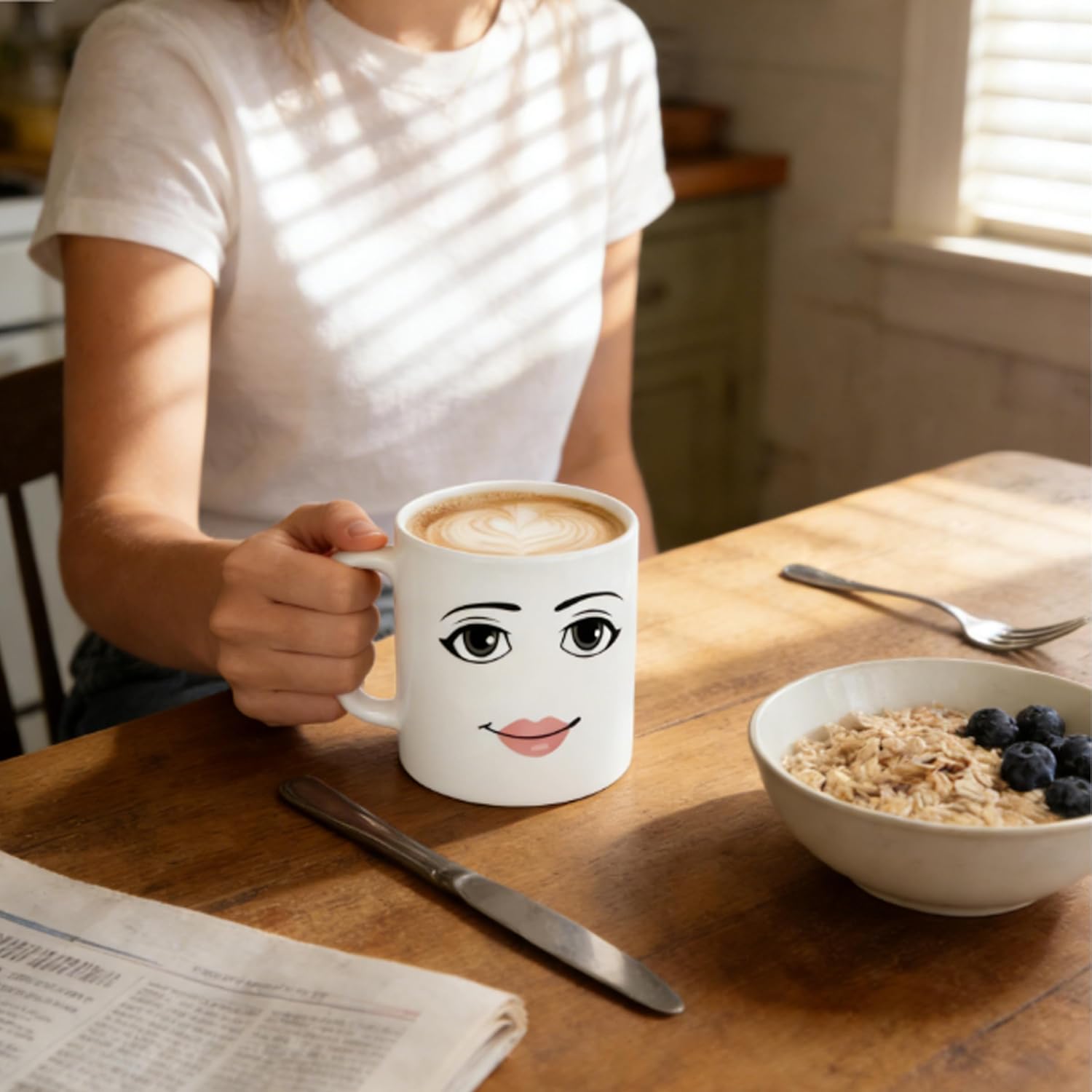 Face Mug, Ceramic Coffee Cup, 11 Oz Custom Novelty Mug with Unique Expression Design, White Gift for Men - Birthday, Christmas, Office & Home Use. (man and woman)