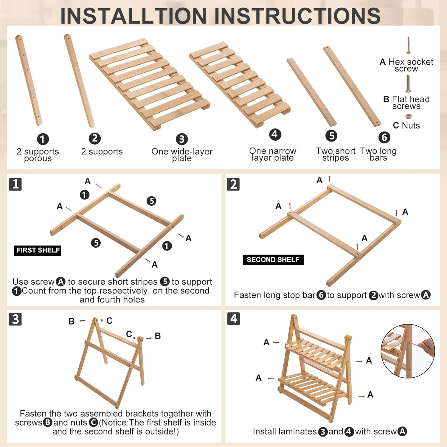 Yalikop Matcha Station Shelf, 11.8'' Coffee Station Organizer, 2 Tiers Bamboo Mug Holder Countertop, Desktop Flower Pot Rack for Home Living Room Window Sill Foldable Display Storage Shelf(Wood) Wood 11.8''