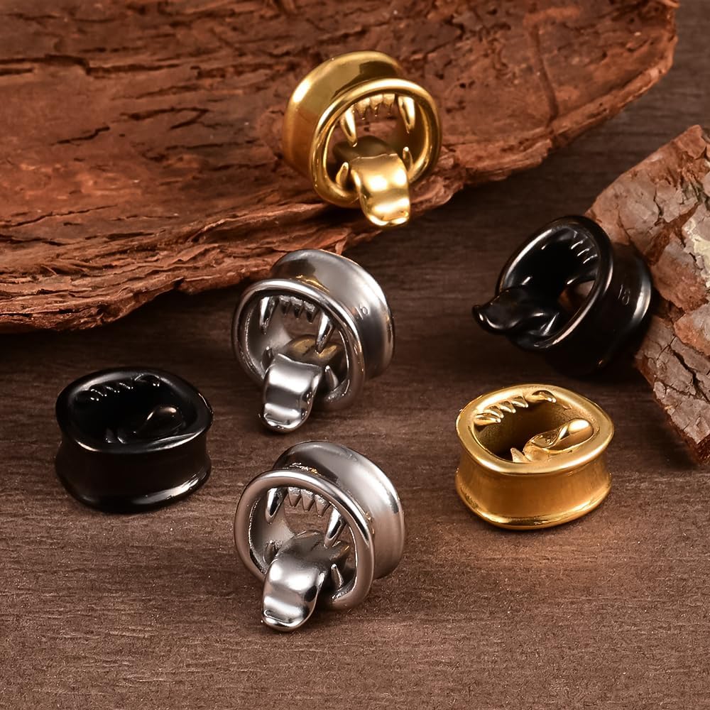 DOEARKO 2PCS Ear Gauges Monster Tongue Ear Tunnels Gauges for Ears 316L Stainless Steel Tunnels Plugs Stretcher Expander Piercing Body Jewelry