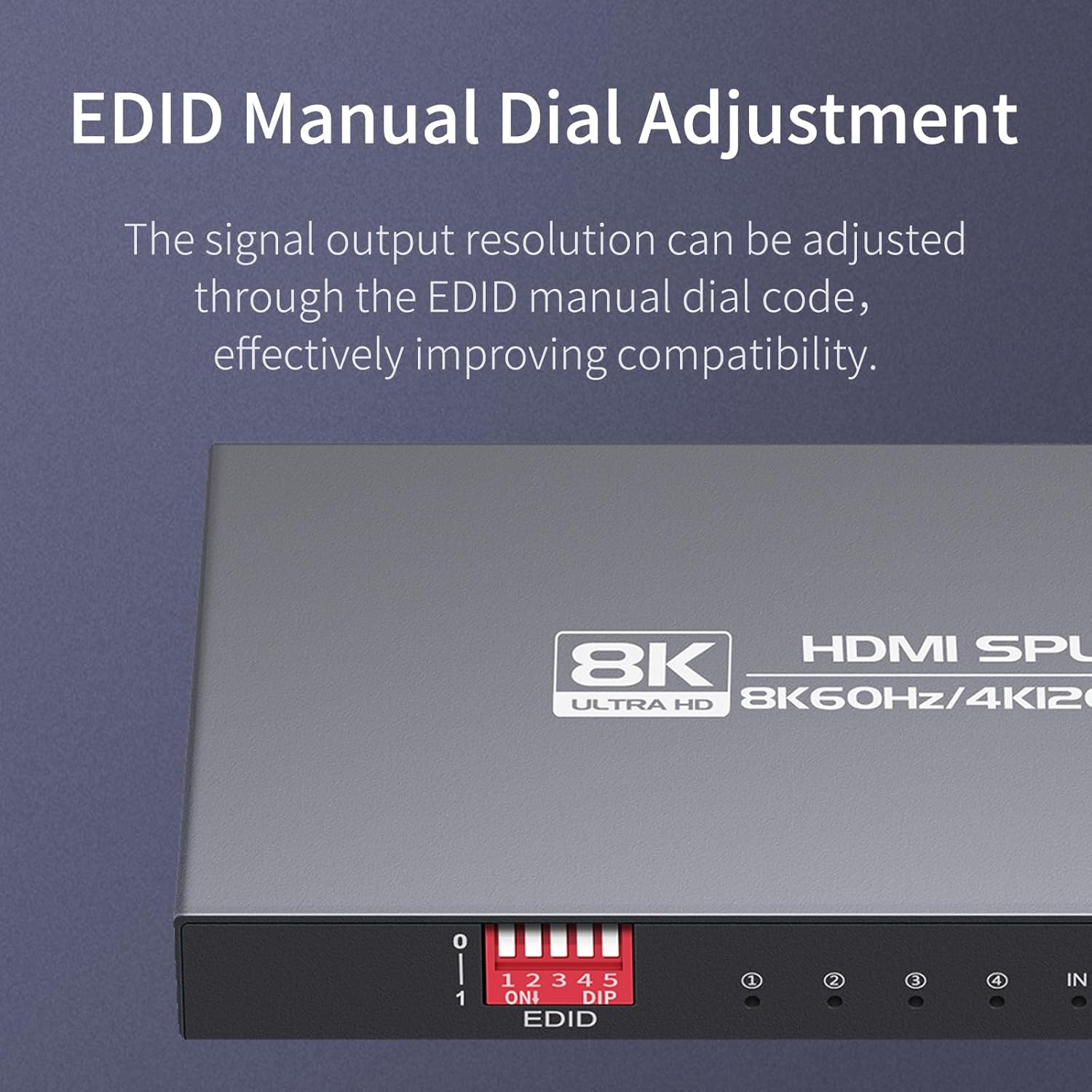 8K HDMI Splitter 1x4 8K@60Hz, 4K@120Hz, HDMI 2.1 Splitter 1 in 4 Out, Downscaler EDID Mode, hue Light sync, Compatible with Xbox Series X, PS4 Pro, PS5, Blu-ray Player