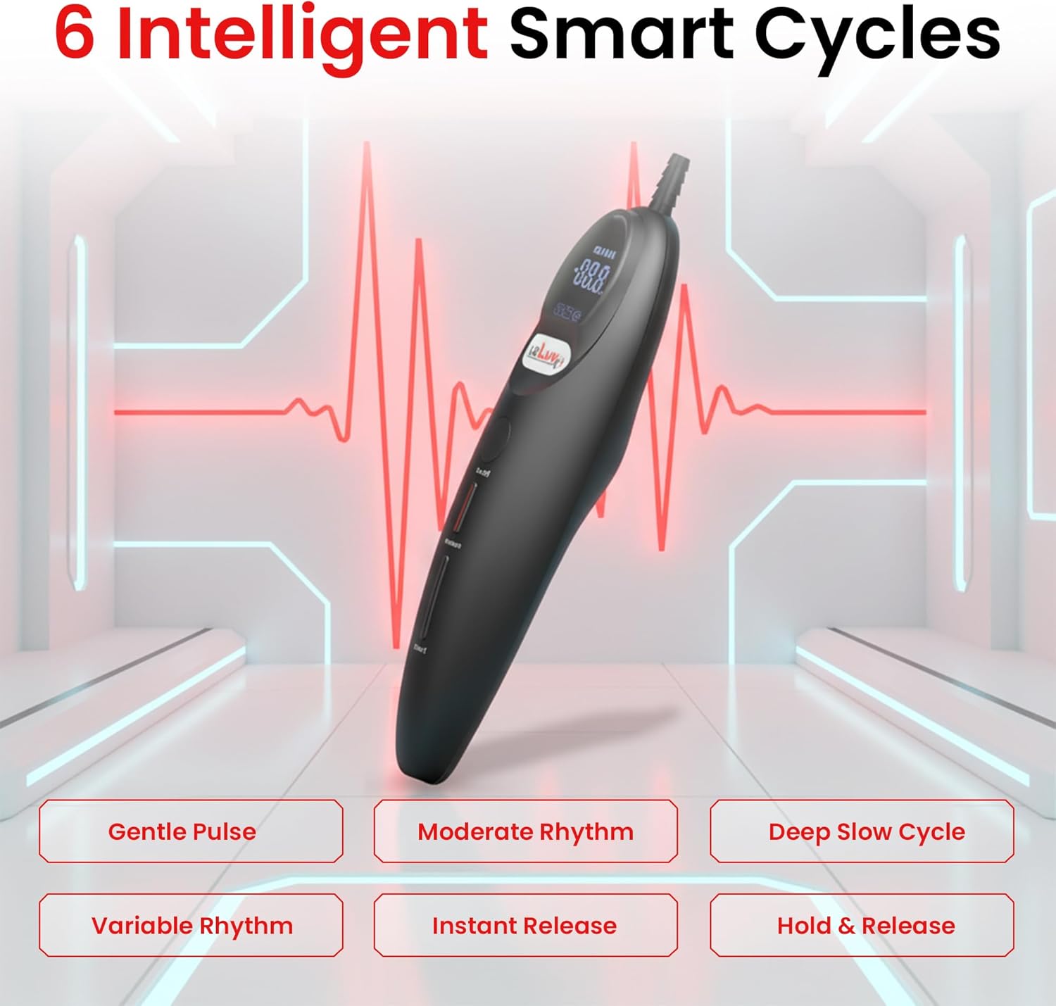 LeLuv Magna LCD Smart Handheld Electric Vacuum Pump Handle — USB-Rechargeable Precision Vacuum Controller with Manual & Smart Modes, with Release Safety, Professional Vaccum Tool - Black Silicone