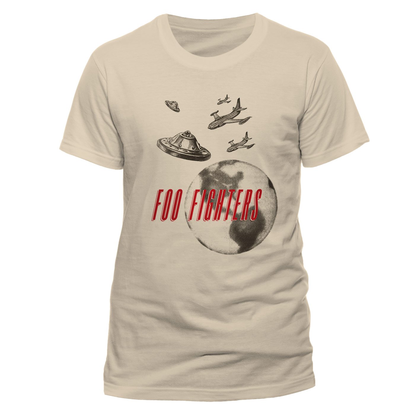 Rock Off Officially Licensed Products Men's Beige Foo Fighters Ufo Planes Official Tee T-Shirt Unisex (Xx-Large)
