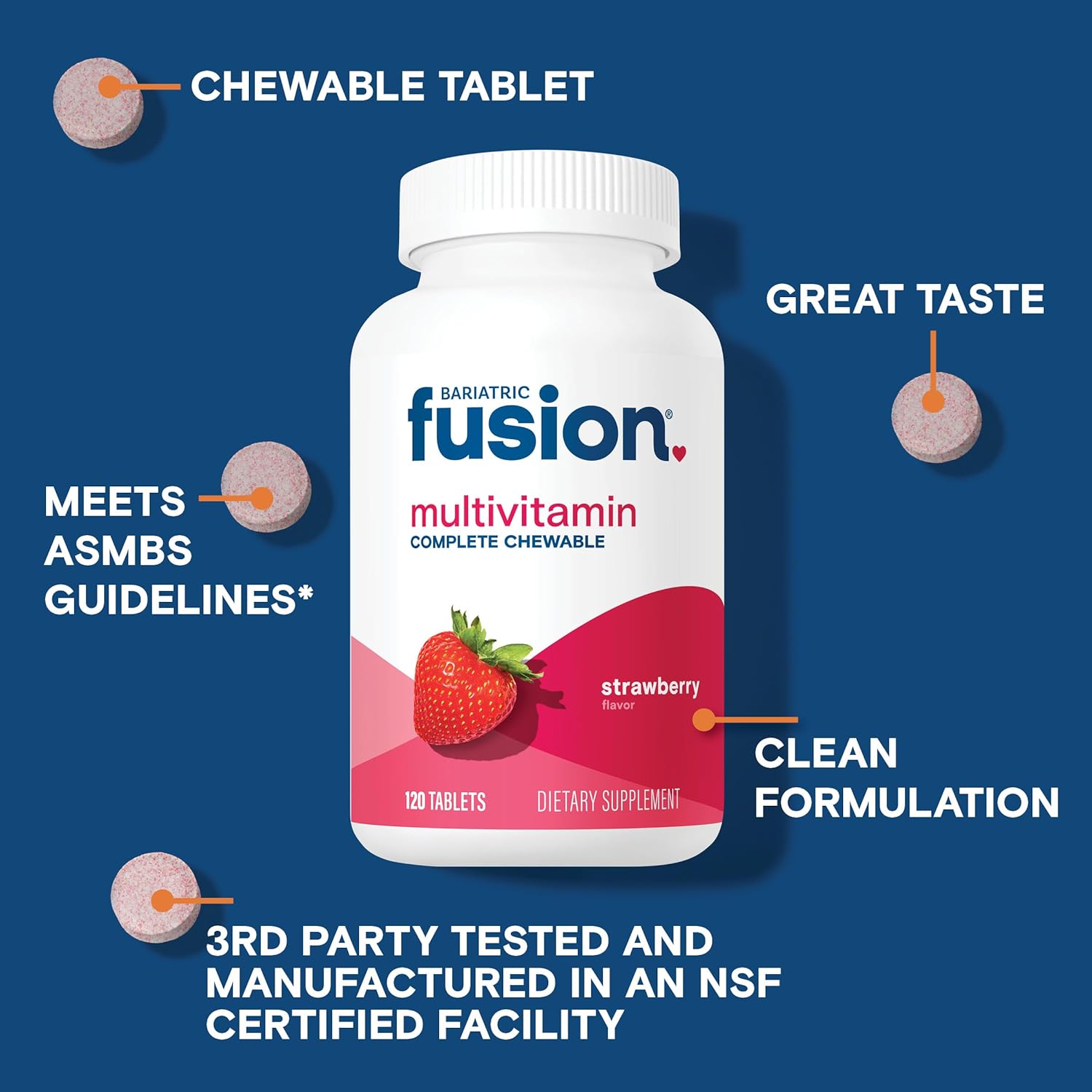 Bariatric Fusion Bariatric Multivitamin with Iron Complete Chewable | Strawberry | Post Bariatric Vitamins for Gastric Bypass and Sleeve Gastrectomy | One Month Supply - Image 3