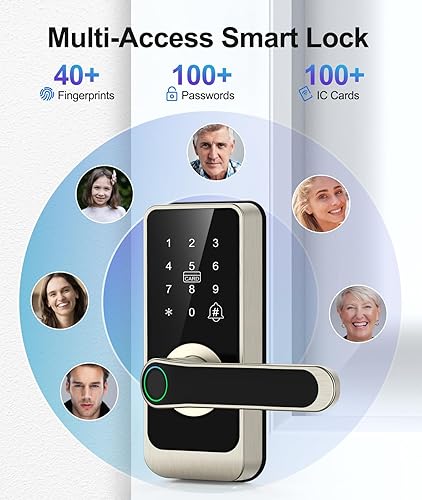Miniatura 3 de Cerradura de puerta de entrada sin llave, cerradura de puerta inteligente con asa, cerradura de puerta biométrica de huellas dactilares 4 en 1,