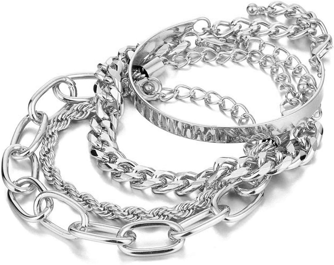 - Gold Bracelets for Women, 14K Gold Plated Dainty Layered Chain Bracelets Adjustable Cute Bangle Link Bracelet Set
