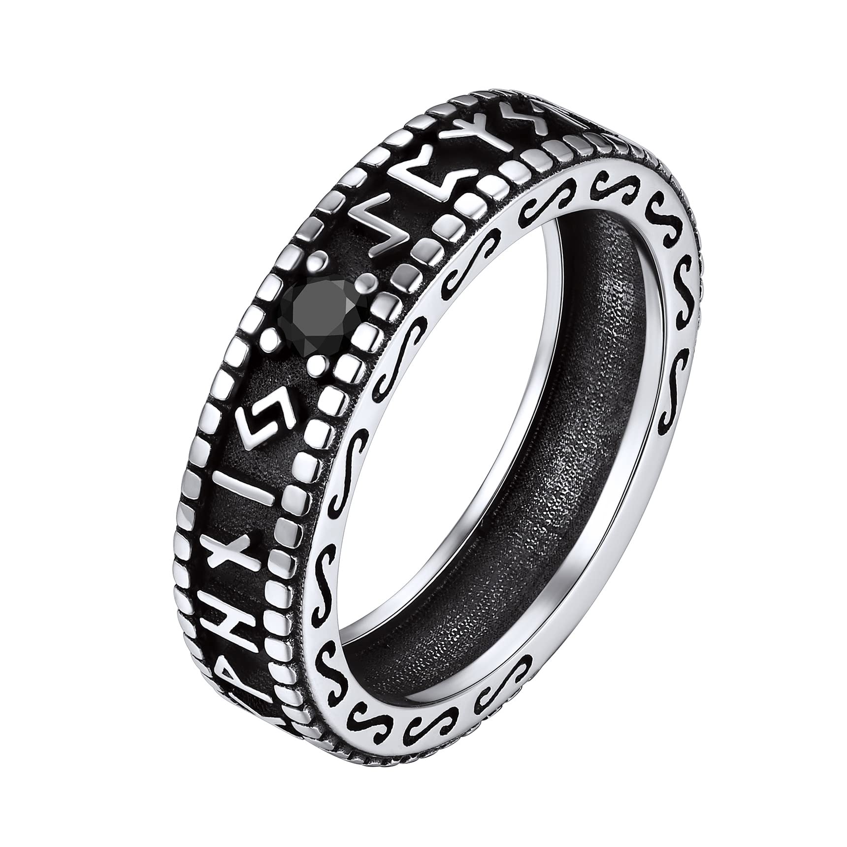 Bestyle Bestyle Anillos Plata de Ley 925 Anillo Runa Vikingo/ Nudo Celta / con Circonita Anillo Hombre Mujer Joyería de Moda Retro Tamaño 9,25-30