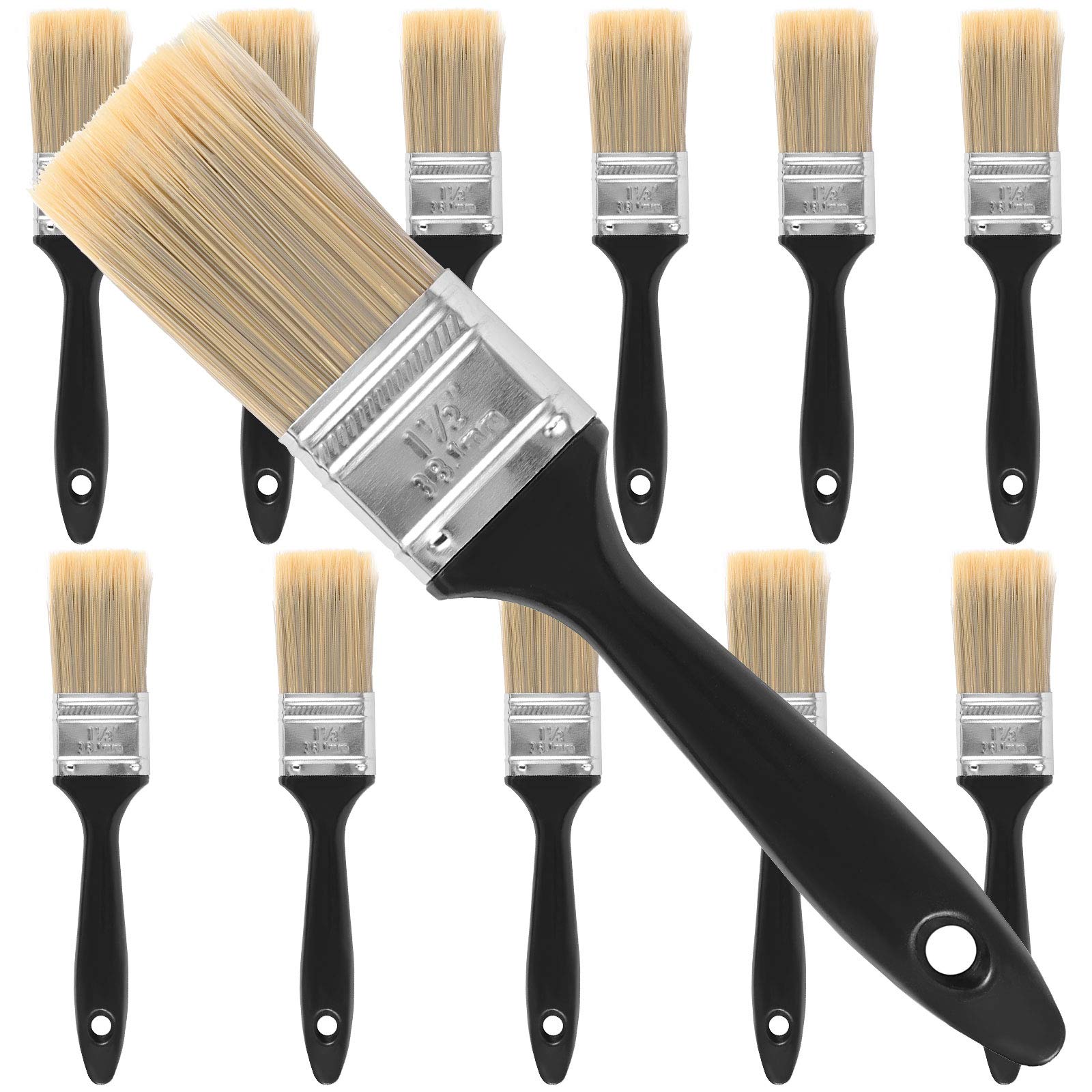 Lot de 12 pinceaux de peinture 3,8 cm Ea avec manche plastique pour rénover