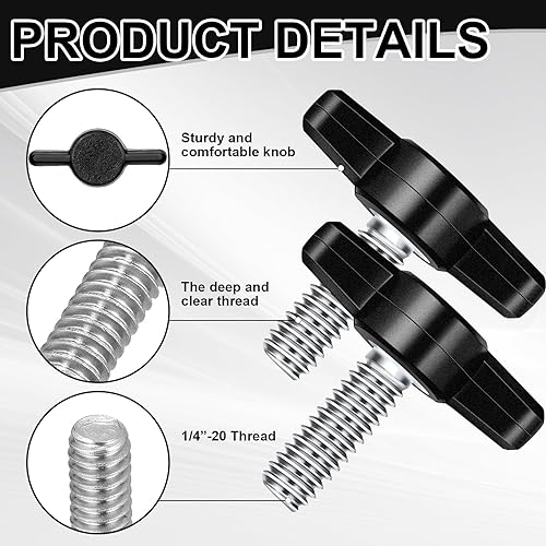 Miniatura 3 de Tandefio 16 piezas de rosca de acero inoxidable para pulgar, tornillo de pulgar ajustable, tornillo de ala en T, perno de perilla de ala negra para