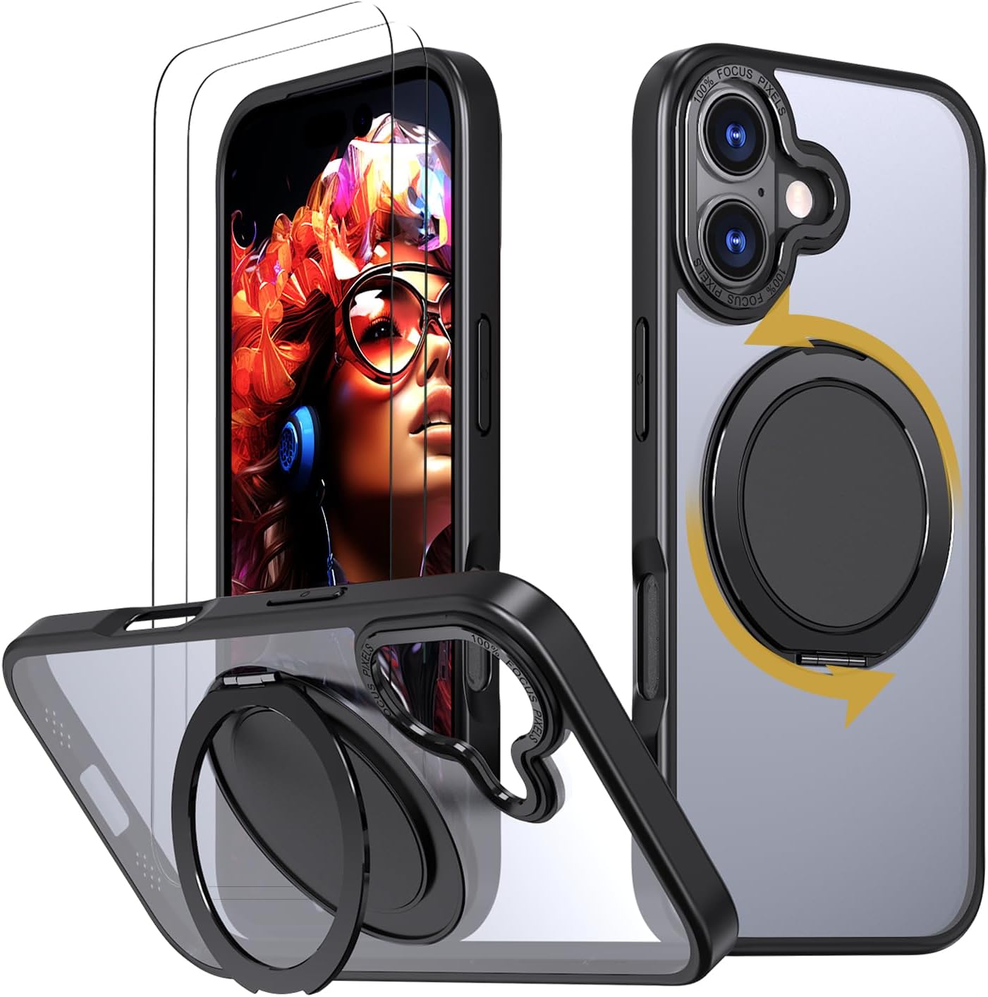 for iPhone 17 Case with 360 Magnetic Stand, Compatible with MagSafe, with 2 Tempered Glass Film, Military-Grade Drop Shockproof Phone Case for iPhone 17 with Kickstand, Black