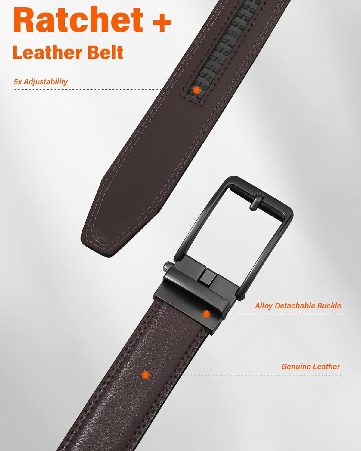 AWAYTR Men Ratchet Genuine Leather Belt - Adjustable Casual Dress Belt for Jeans with Slide Buckle - Image 4