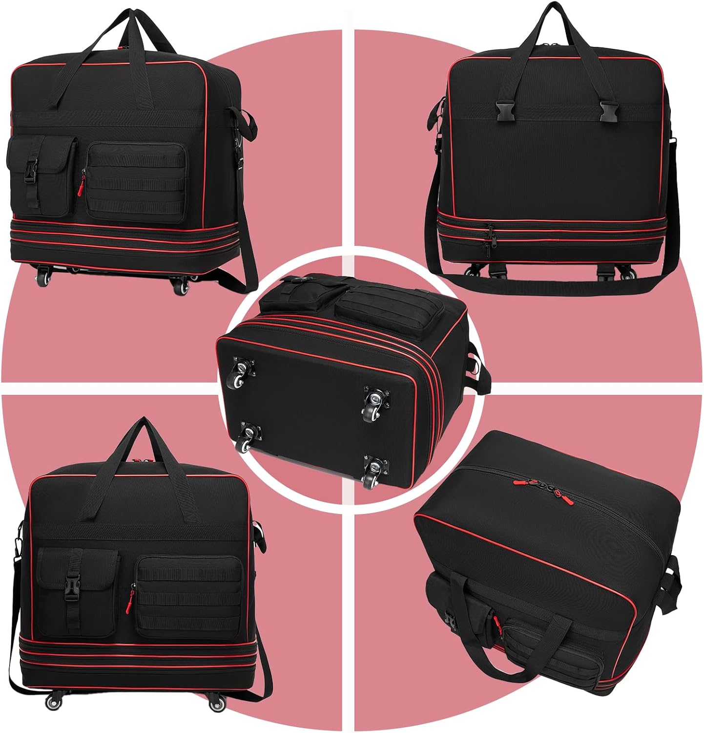 seyfocnia Tactical Foldable Travel Bag, Large Suitcases with Wheels Rolling Travel Duffle Bag with Wheels and Handle, Expandable Foldable Luggage Bag Collapsible Luggage, Black - Image 7