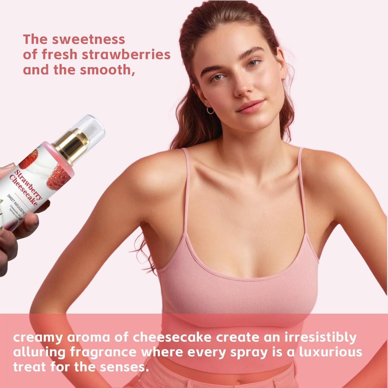 Strawberry Cheesecake Body Spray dla kobiet – trwała mgiełka perfumowana do włosów i skóry, zapach zapachowy, nawilżająca pielęgnacja ciała, 100 ml (4)