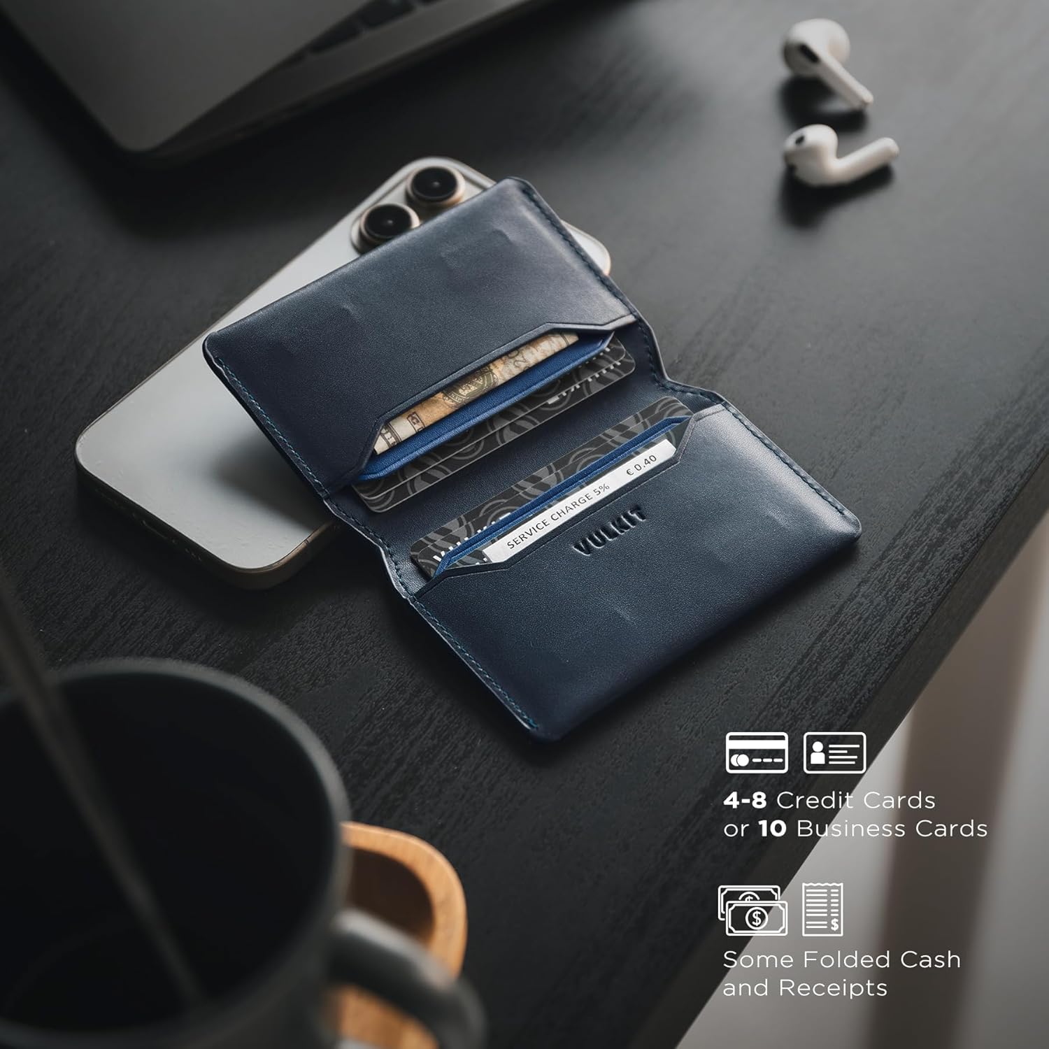 VULKIT Slim Minimalist Card Holder RFID Blocking Leather Credit Card Holder Front Pocket Wallet Magnetic Closure - Image 3