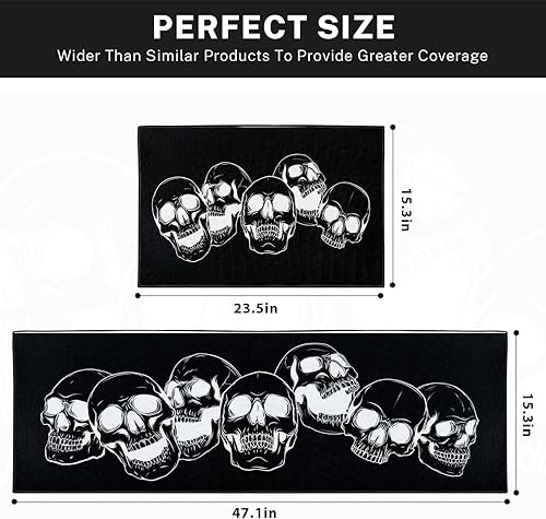 Miniatura 3 de Arttown Juego de 2 alfombras y tapetes de cocina de Halloween, antideslizantes, lavables, tapetes de cocina para piso, alfombra de cocina negra,