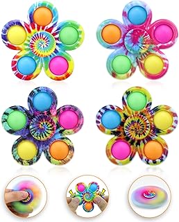 Pop Fidget Spinner Toys 4 Pack, MeetYu Tie Die Simple Fidget Poppers, Push Pop Bubble Fidget Sensory Toy Sets for Party Favors, Christmas Stress Relief Hand Spinners Fidget Packs for Kids Adult Autism