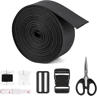 Heavy Duty Webbing Strap Kit - 8 Yards with Release Buckles, Tri-Glide Slides, Scissors & Sewing Supplies