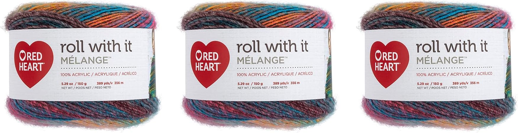 Amazon.com: Red Heart Roll with It Melange Show Time Yarn - 3 Pack of