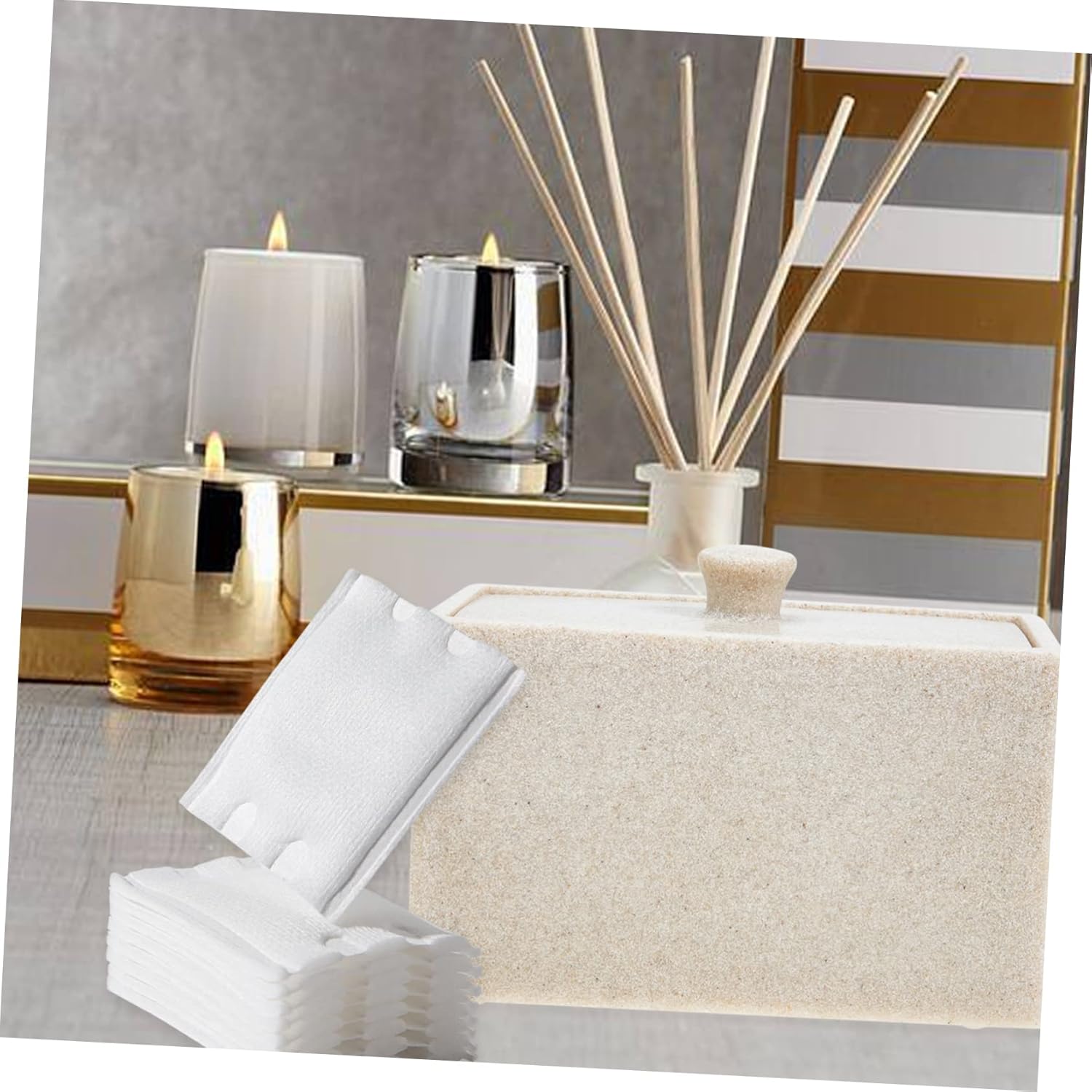 Compartment Cotton Pad Box Lids Makeup Organizer for Cotton Swabs Storage Container for Bedroom Kitchen