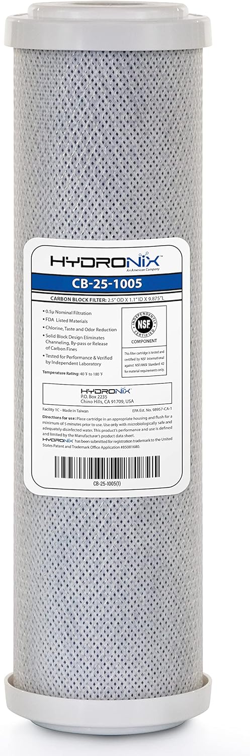 Hydronix CB-25-1005 Whole House RO & Drinking Systems NSF Coconut Carbon Block Water Filter 2.5 x 10-5 Micron (2 Pack)