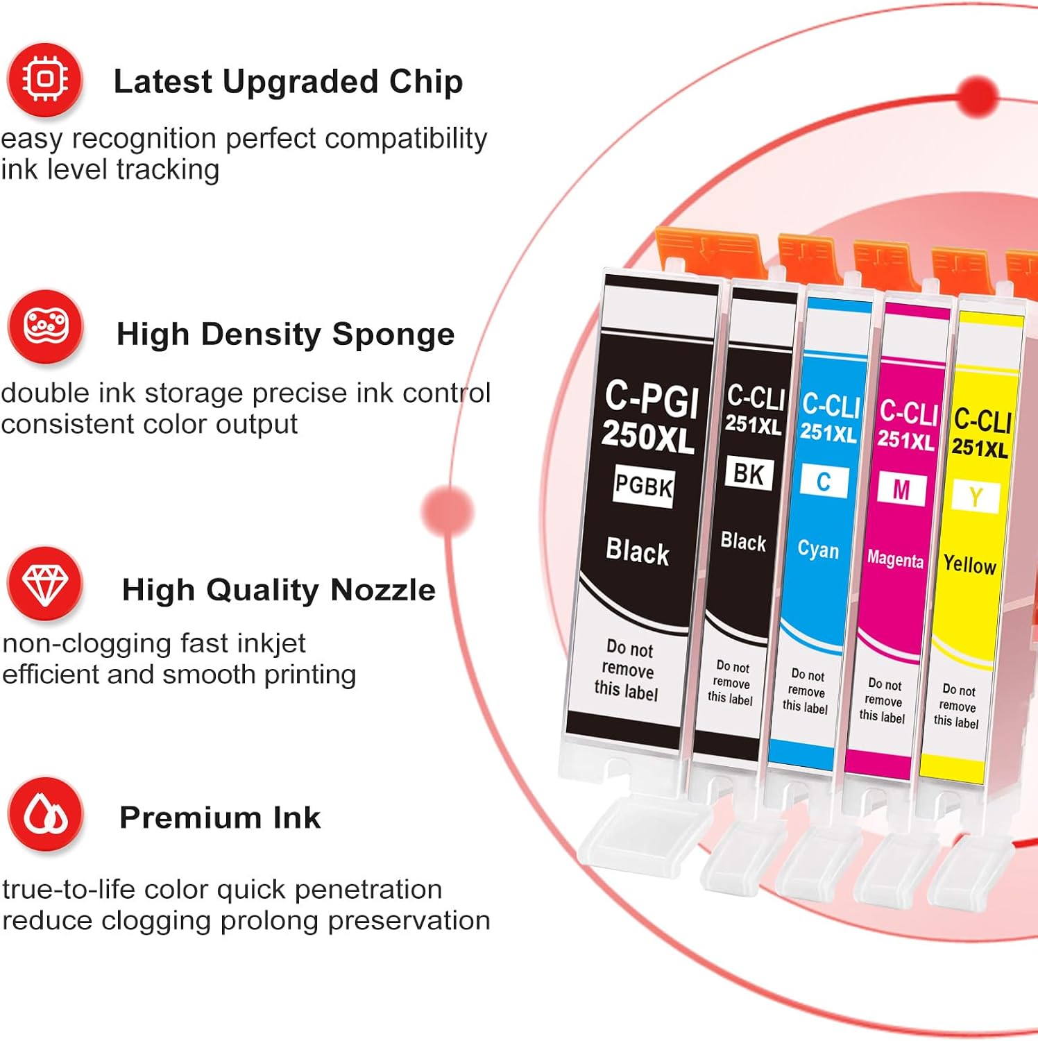 250XL 251XL Ink Cartridges 10 Combo Pack Replacement for Canon 250 251 XL image 5