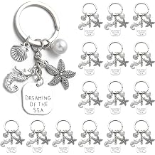 PHAETON 20PCS Ocean Theme Keychain with Starfish, Seahorse, Shell Charms and Pearl, Dreaming of The Sea Charm Seashell Pendant Keychain