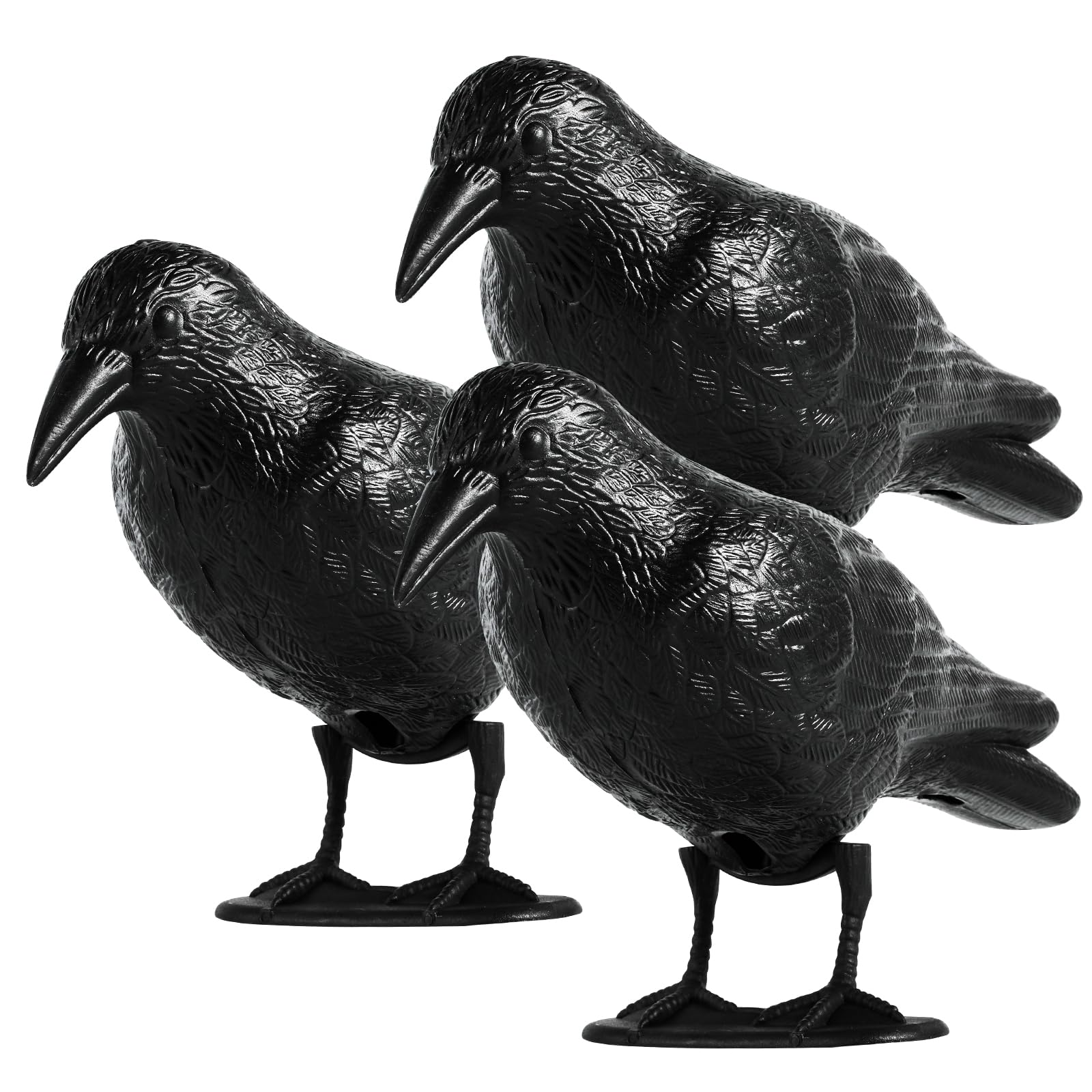 OFFO Taubenabwehr Schwarz Rabe, Raben Attrappe Vogelabwehr für Balkon, Krähe aus Polyethylen, Physikalisches Vogelschreck Balkon und Garten 3 Stück