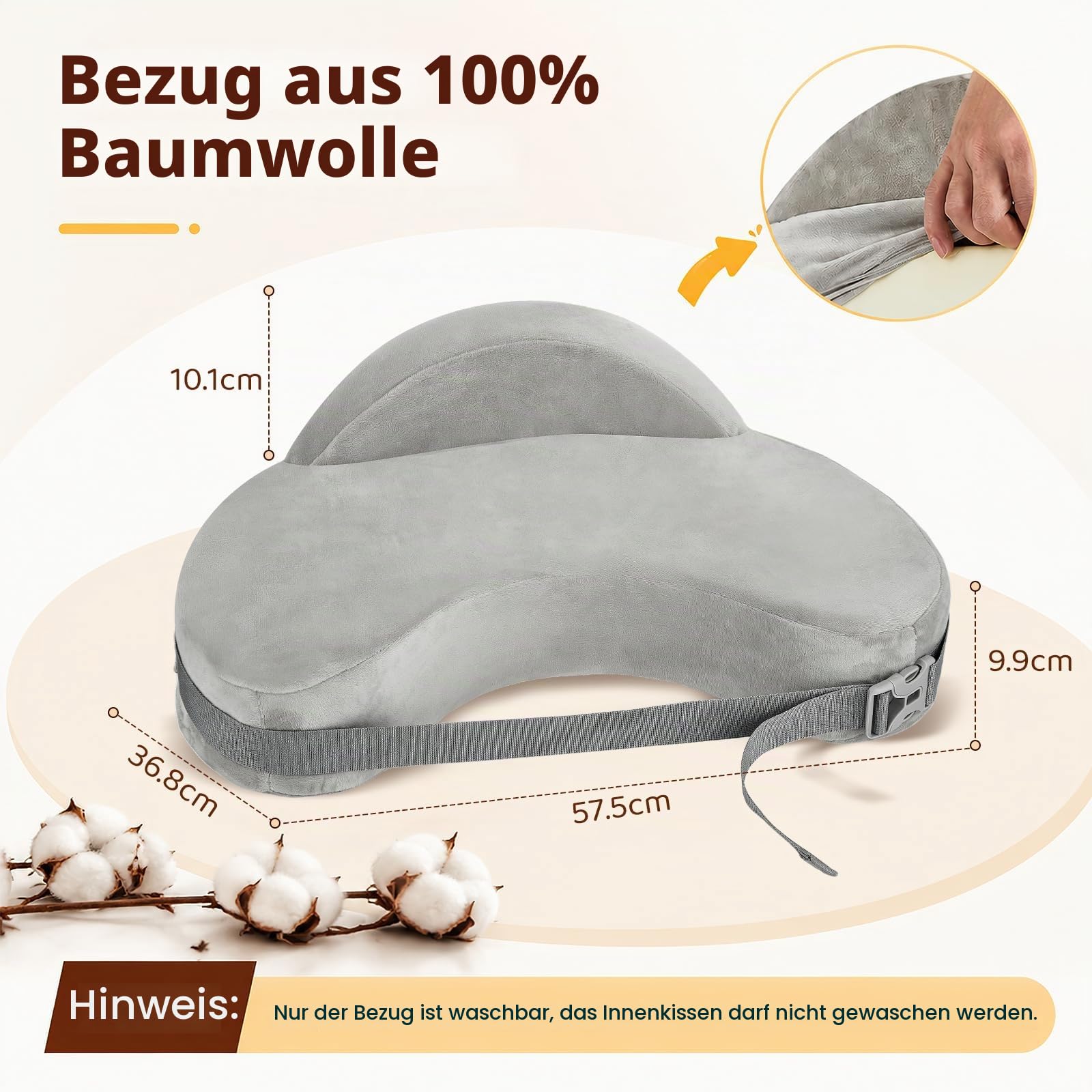 Stillkissen mit Sicherheitsumrandung, Memory Foam Stillkissen Ergonomisch mit Verstellbarem Gurt & Abnehmbarem Waschbarem Bezug, GroßesStillkissen für Komfort beim Stillen Zuhause Unterwegs