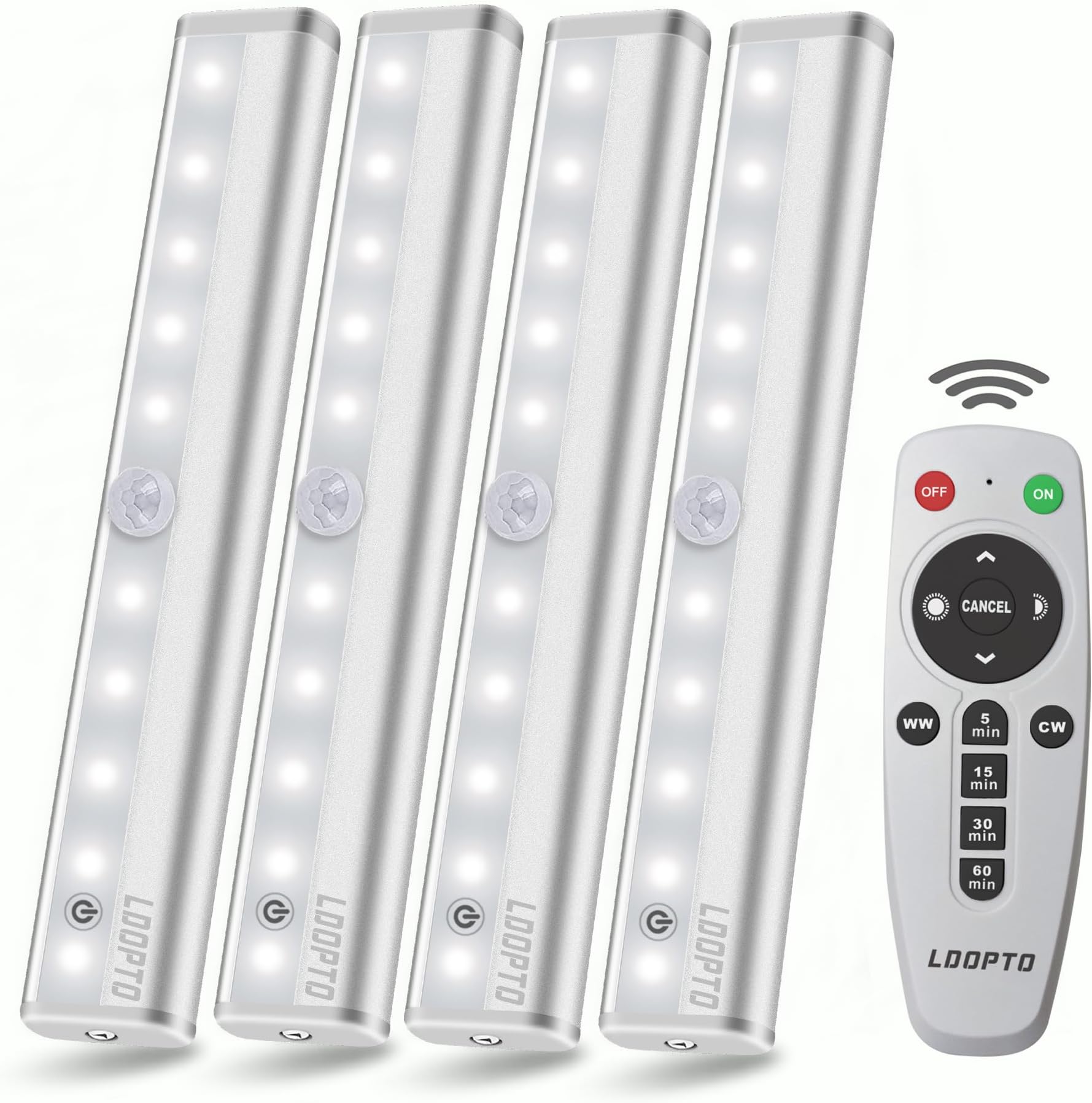 LDOPTO Under Cabinet Lights Remote Battery Operated Light Wireless Under Cupboard Lighting Wardrobe Kitchen Battery Powered Bedroom Lights with Timer for Kitchen, Multiple Colors 4 Pack
