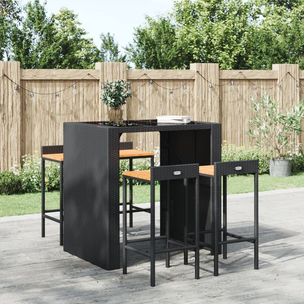 Chaise de bar pour intérieur et extérieur lot de 4 tabourets en polyrotin et acacia pour terrasse