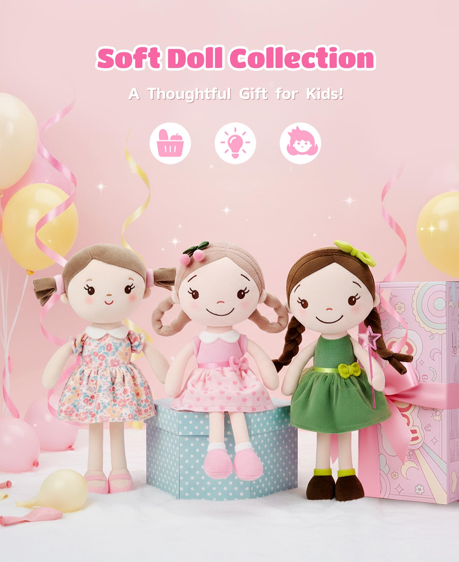 GAGAKU Muñecas Trapo para Niñas 30cm Tela Suave Ángel Guardián Regalo de Bautizo para Niña con Alas Peluche Amuleto de la Suerte para Niños de 1-6 Años- Niña Cereza (Chica Cereza) — view 6