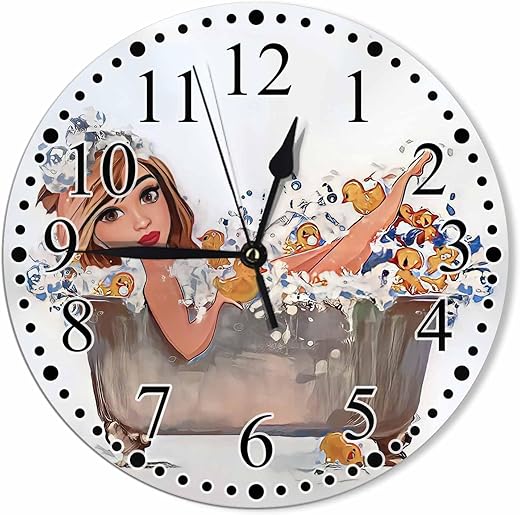 Clock Girl in The Bathtub Wall Clock 10 Inch Silent Non-Ticking Clocks Battery Operated for Home Living Laundry Room Kitchen Bedroom Office