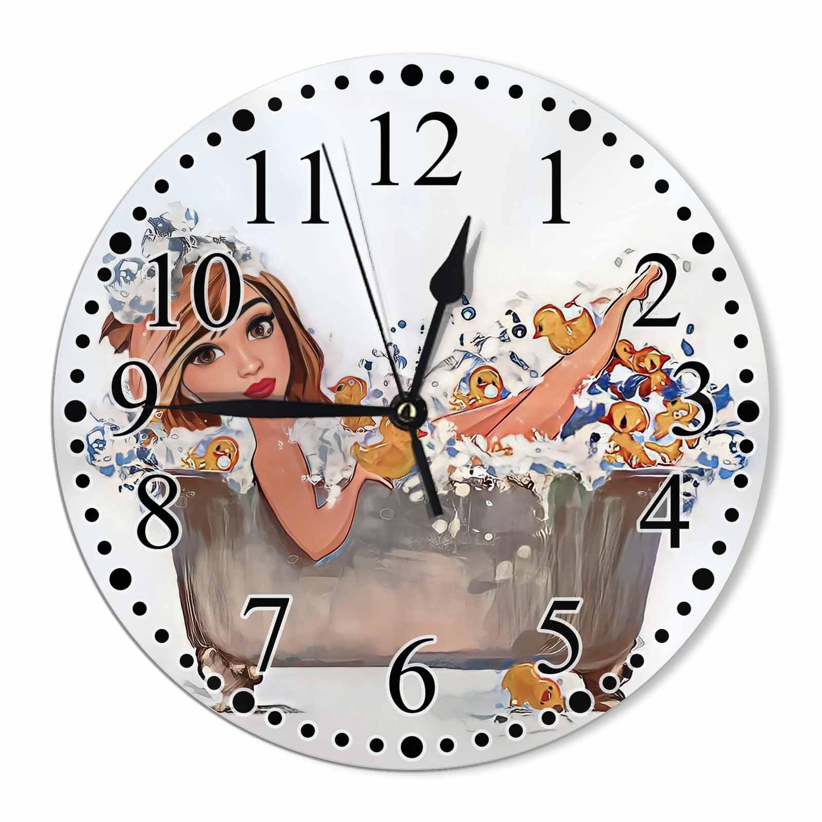 Horloge murale de 25,4 cm silencieuse avec motif fille pour chambre