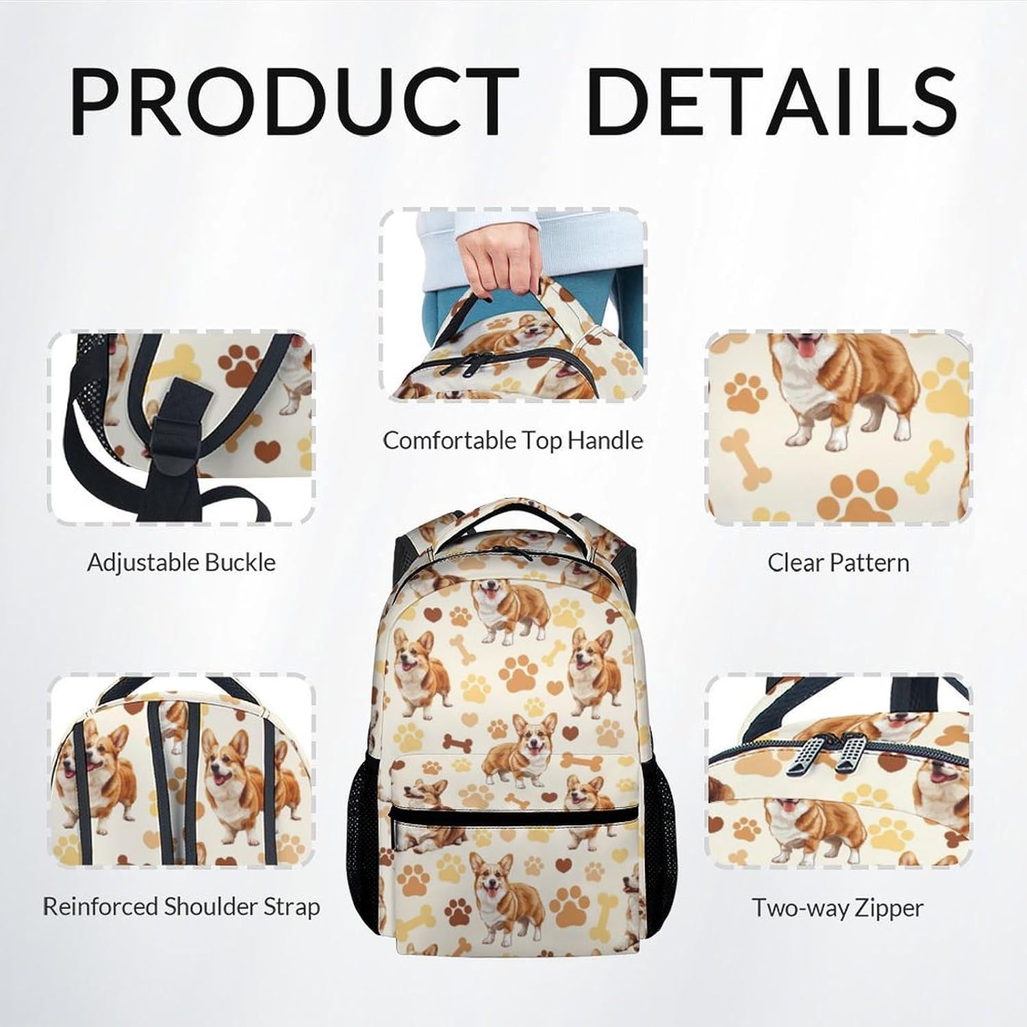 Kids Backpack Set for Boys, 17 Inch Dog Backpacks with Lunch Box for Girl, 3 in 1 Cute Corgi Bookbag for School Travel