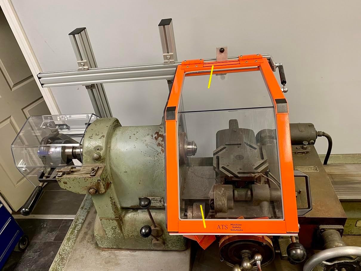 ATS Interlocked Lathe Guard for Hardinge HLV, 12" Wide Hinged Chuck Shield with Safety Switch, Made in USA, LG-TR2-SK1