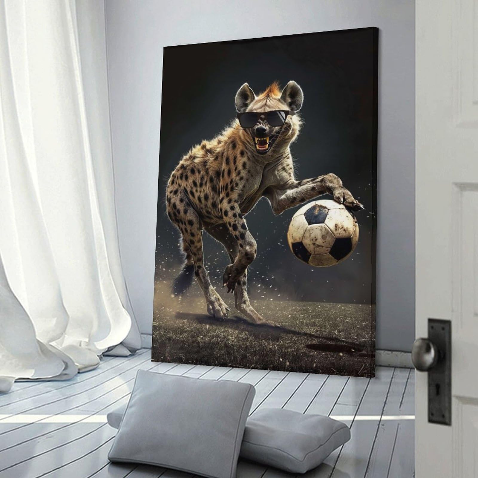 Junmoney Hyena Soccer Player Decorative Wall Artwork, 24x36inch(60x90cm), for Corridors, Hallways Or Apartment Entries, Home Artwork for First Impressions