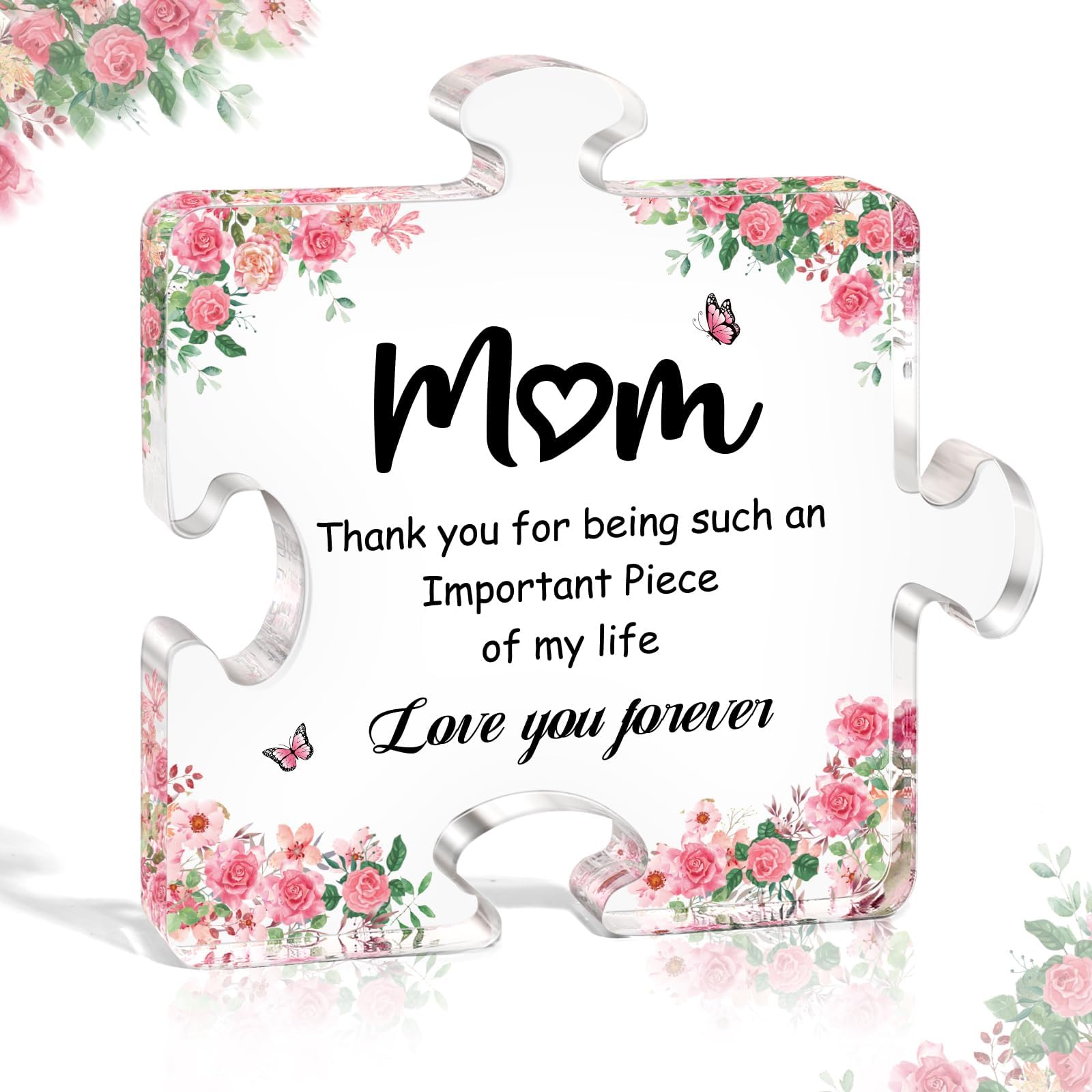 Birthday Gifts for Mom Grandma from Daughter Son, Christmas Mother's Day Gifts for Her Wife Women, Acrylic Puzzle Plaque 3.9 x 3.3Inch Decorative Sign