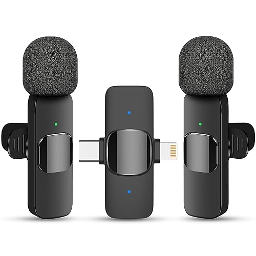 2 in 1 Wireless Lavalier Microphone for iPhone iPad and Android Phone, Plug and Play Laple Mics with Noise Reduction, 65FT Range, Real-Time Sync Microphone for Video Recording, Streaming, Interviews - Black(2 in 1)