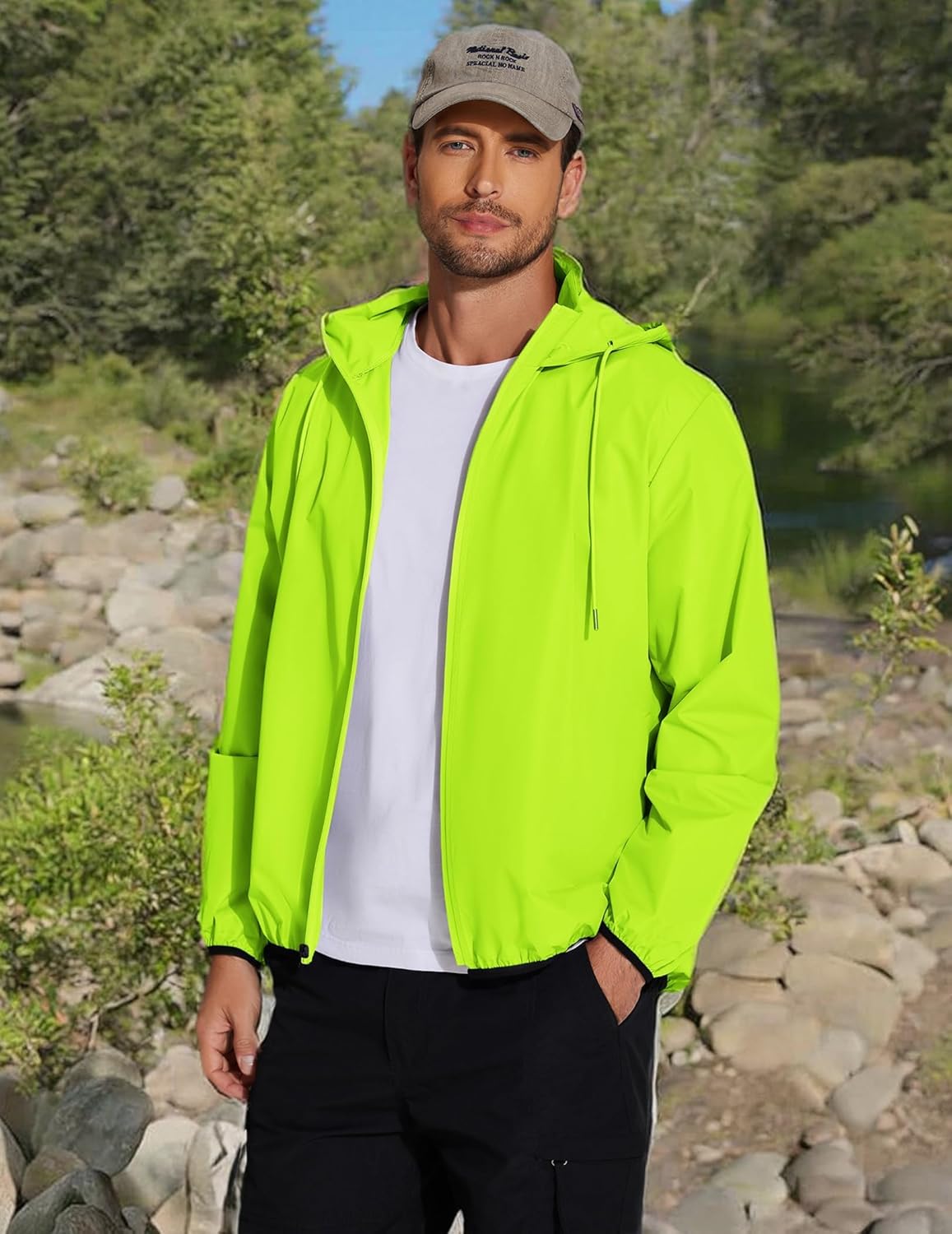 COOFANDY Men's Light Rain Jacket with Hood Packable Waterproof Raincoat Golf Rain Gear Travel Hiking Windbreaker - Image 7