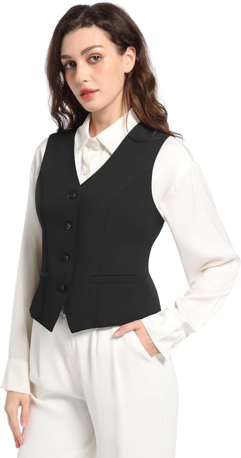 Suit Vest for Women V Neck Button Down Sleeveless Business Casual Vest Tops Waistcoat Blazer Dressy Vests - Image 5