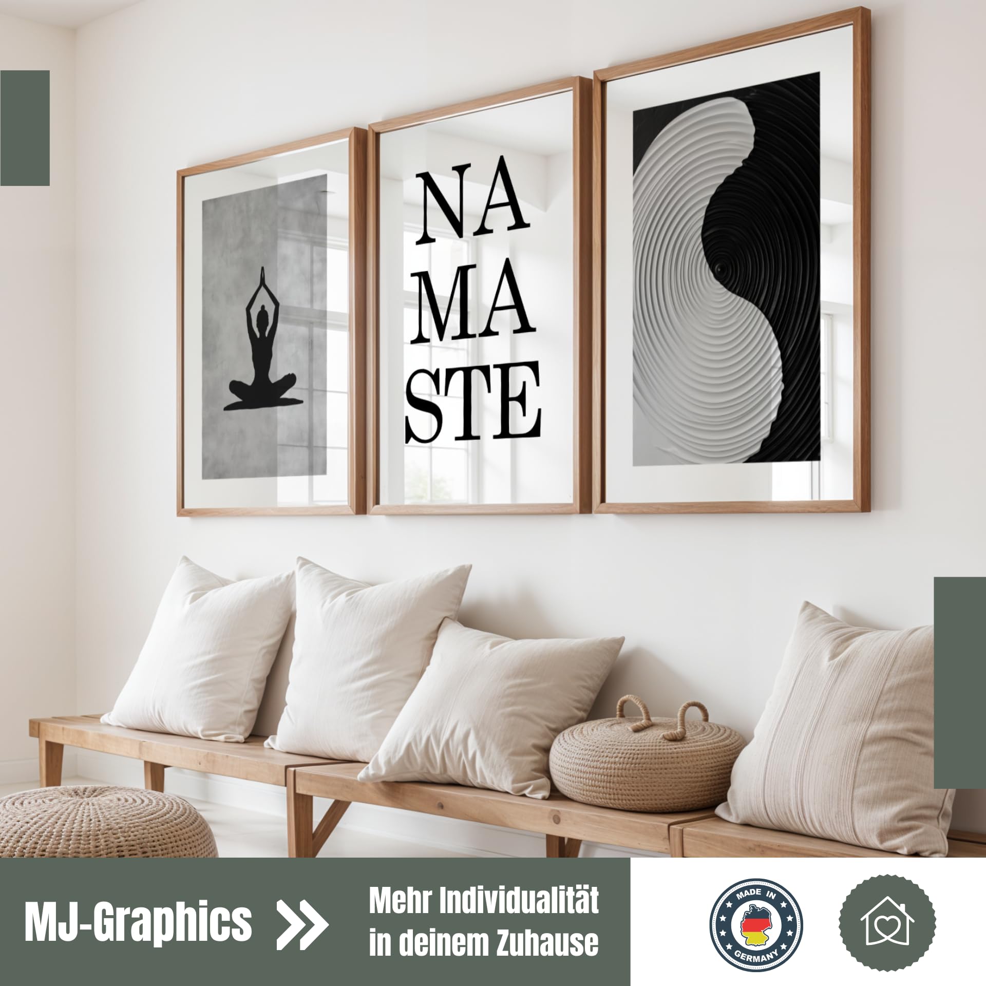 MJ-GRAPHICS® 6er Poster Set Yoga Poster Zen Buddhismus Kunstdruck Namaste Bild Entspannung Wohnzimmer Wandbild Ruhe Bild Entspannung Dekoration Meditation Poster – A2 Ohne Rahmen
