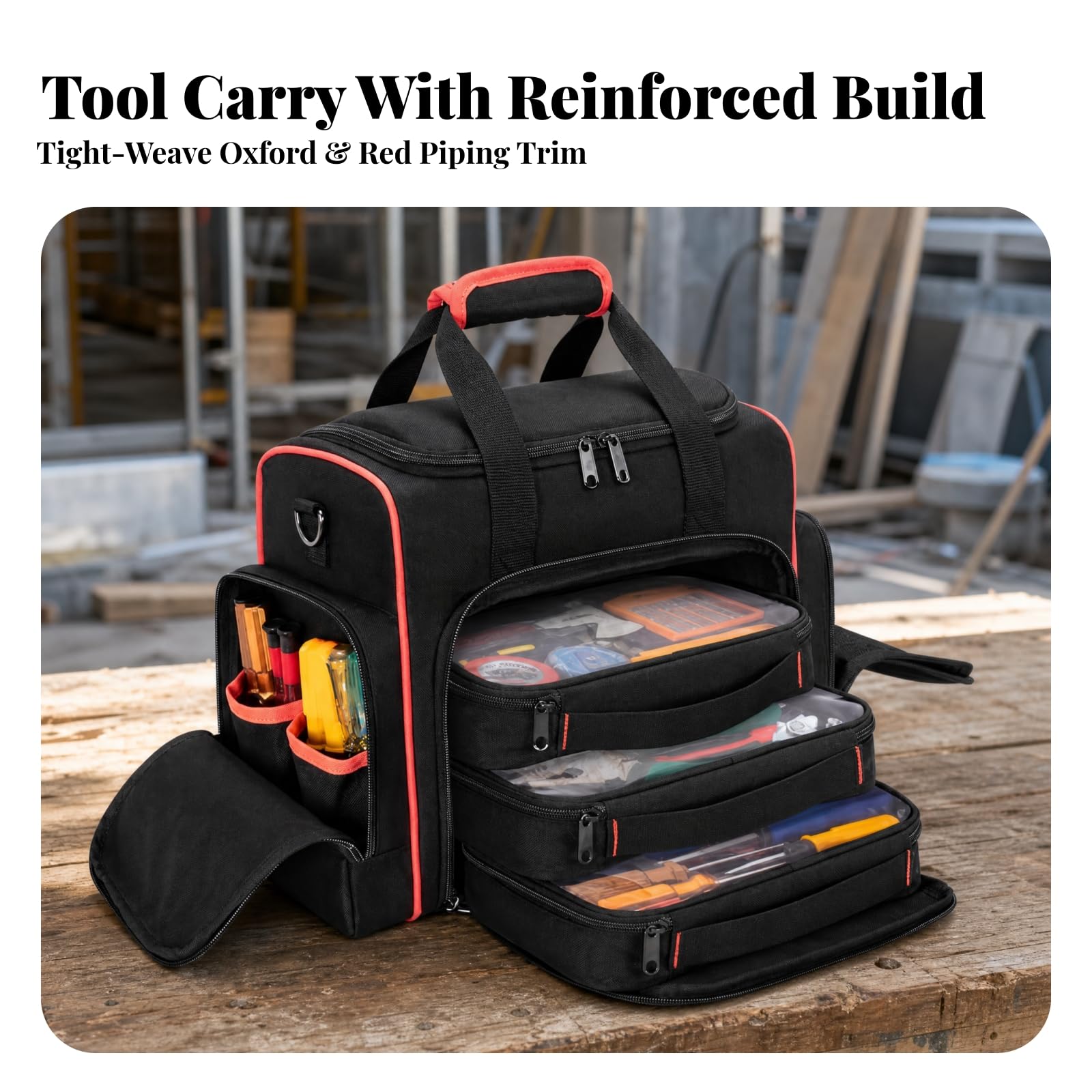 Bolsa Herramientas Tela Oxford con Múltiples Compartimentos Multibolsillos para Técnicos Móviles, Mantenimiento l Hogar