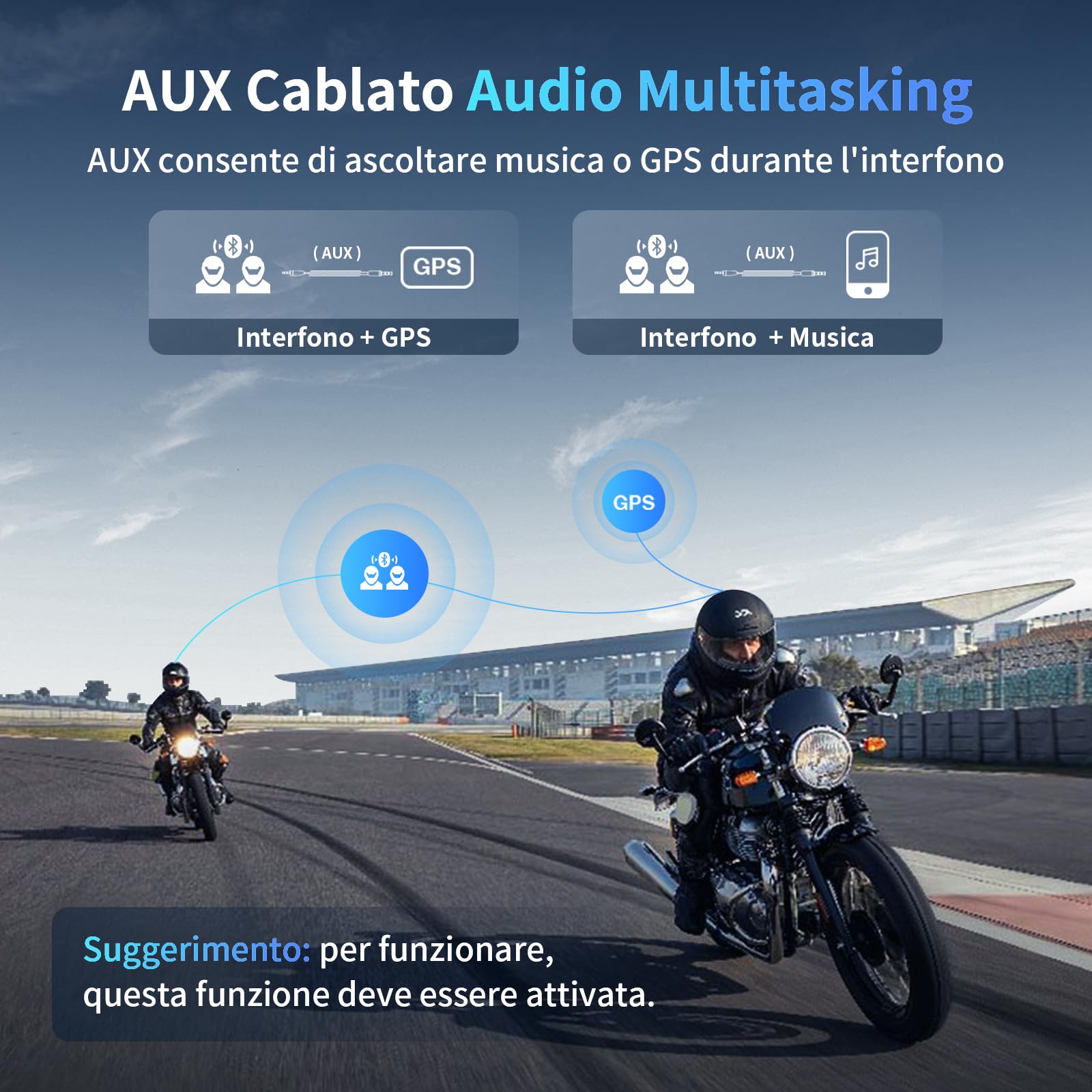 Fodsports M1-S Plus Interfono Moto, Auricolare Casco Bluetooth Coppia con Condivisione Musica, Sistema di Comunicazione Casco Fino a 10 Persone, V2.0 Interfono Casco con Audio Multitasking Cablato