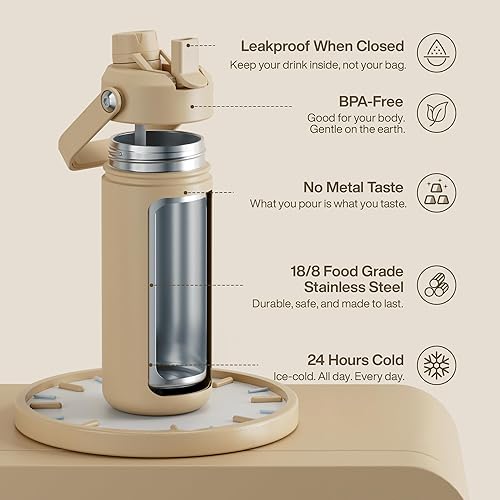 Miniatura 804 de ENCOOL Botella de agua aislada con popote, de acero inoxidable, a prueba de fugas, sin BPA, al vacío de doble pared que se mantiene fría durante 24