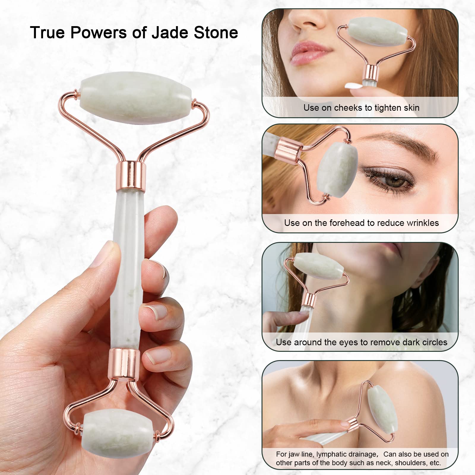 Gua Sha & Jade Roller Set, masajeador facial herramienta de cuidado de la piel para cara, cuello, ojos, reduce la hinchazón de la piel (jade mantequilla)